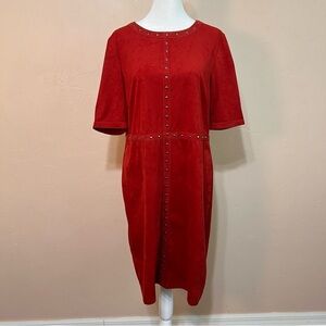 Vintage Spense Faux Suede Short Sleeve Dress Size 12, Burnt Orange Midi Dress